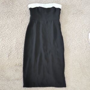Amanda Uprichard Black Strapless Midi Dress with White Trim